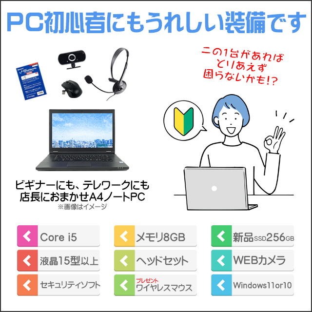 【大人気パソコン!!】Core i5♪オフィス♪初心者も安心♪Windows10